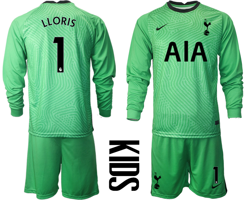 2021 Tottenham Hotspur green goalkeeper long sleeve youth #1 soccer jerseys->tottenham jersey->Soccer Club Jersey
